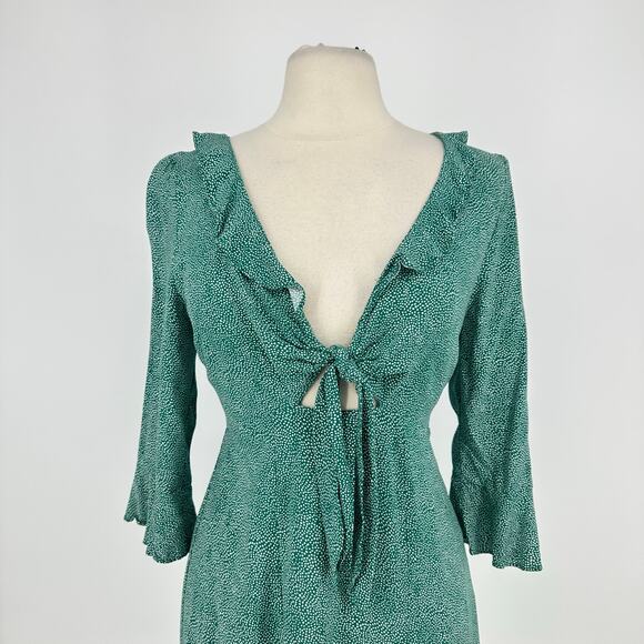 AUGUSTE Diamond Rumba Sleeved Mini Dress Green US 6 Long Sleeve Coquette Fairy - Picture 5 of 14